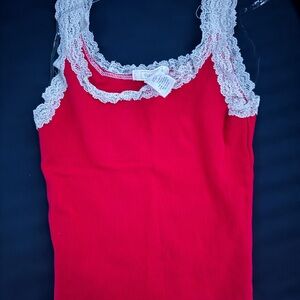 Elegant Red Lace Trim Tank Top